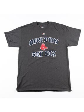 Boston Red Sox T Shirt Majestic MLB Logo Gray Graphic Tee Mens Large